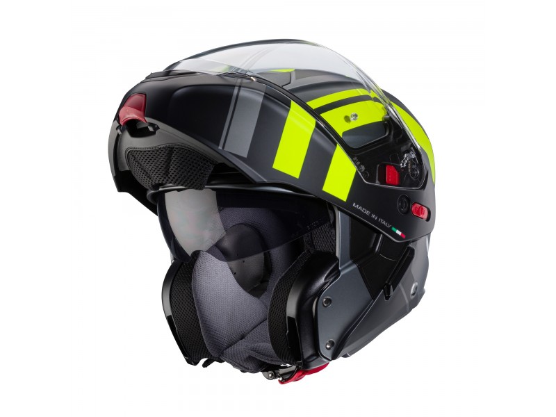 Casca modulabila (flip-up) Caberg model Horus X Road L1 gun metal (titanium)/negru/galben fluor mat Pinlock ready - lentila Pinlock inclusa