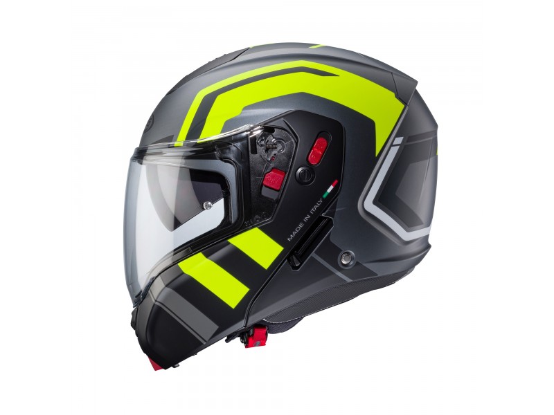 Casca modulabila (flip-up) Caberg model Horus X Road L1 gun metal (titanium)/negru/galben fluor mat Pinlock ready - lentila Pinlock inclusa