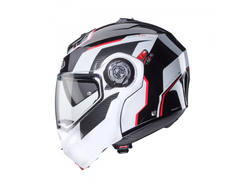 Casca modulabila (flip-up) Caberg model Duke Evo Move M3 SV negru/alb/rosu lucios Pinlock ready – lentila Pinlock inclusa