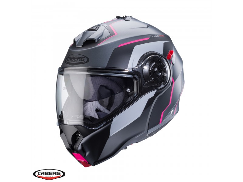 Casca modulabila (flip-up) Caberg model Duke Evo Move M1 SV gun metal (titanium)/negru/fuchsia (roz) mat Pinlock ready – lentila Pinlock inclusa Casca modulabila (flip-up) Caberg model Duke Evo Move M1 SV gun metal (titanium)/negru/fuchsia (roz) mat Pinlock ready – lentila Pinlock inclusa
