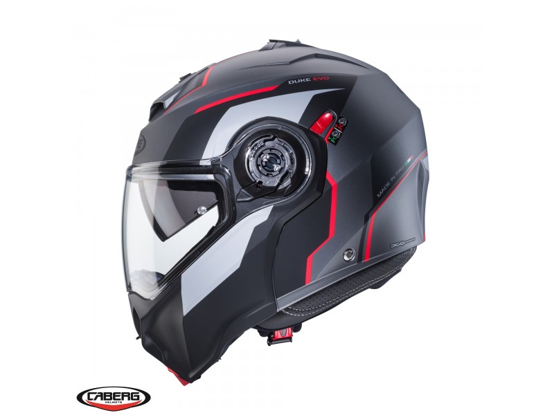Casca modulabila (flip-up) Caberg model Duke Evo Move L2 SV gun metal (titanium)/negru/rosu mat Pinlock ready - lentila Pinlock inclusa