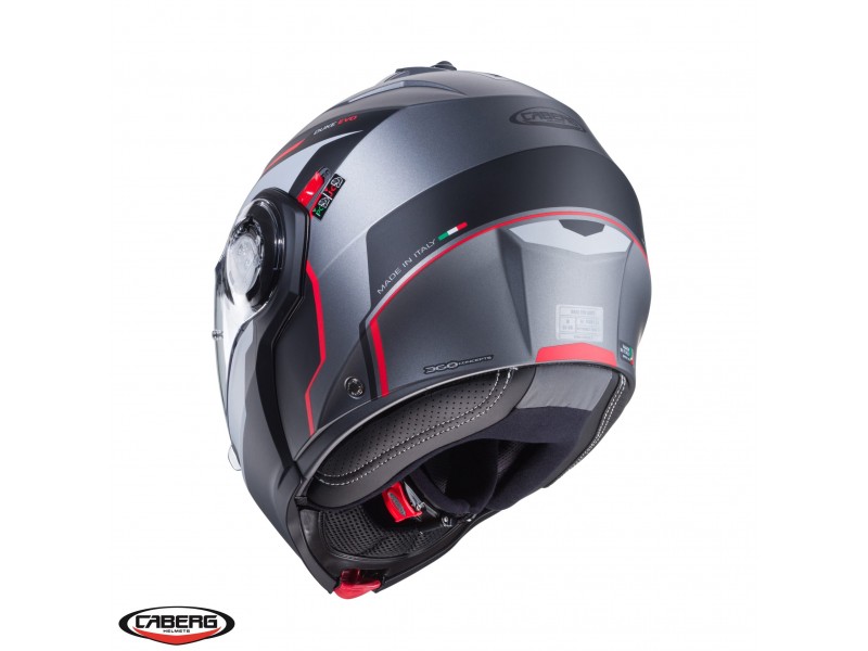 Casca modulabila (flip-up) Caberg model Duke Evo Move L2 SV gun metal (titanium)/negru/rosu mat Pinlock ready - lentila Pinlock inclusa