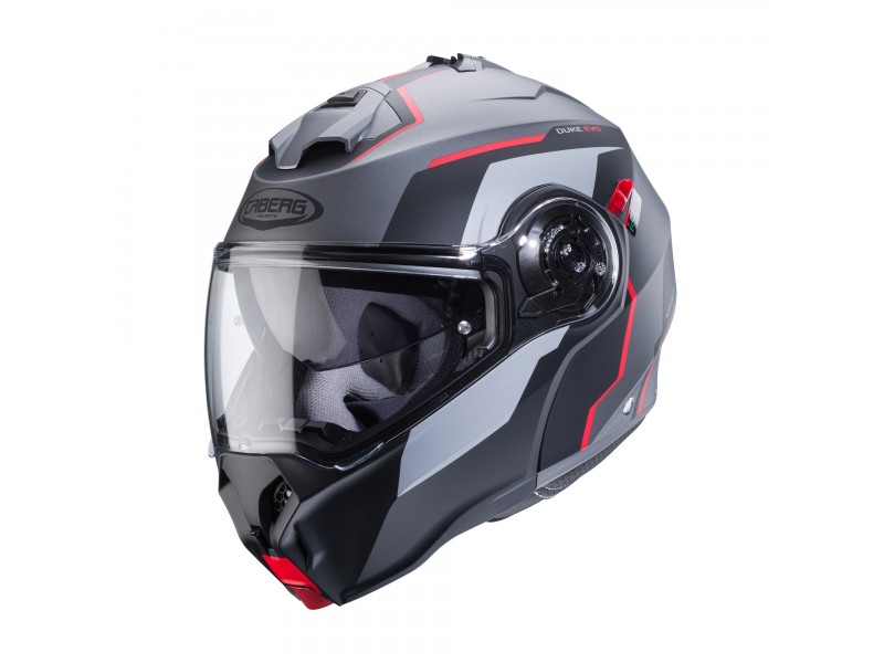 Casca modulabila (flip-up) Caberg model Duke Evo Move L2 SV gun metal (titanium)/negru/rosu mat Pinlock ready - lentila Pinlock inclusa