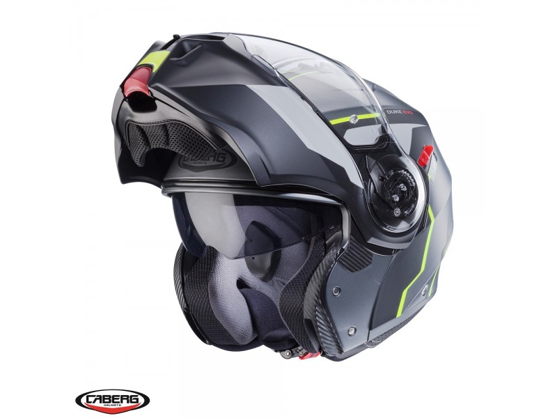 Casca modulabila (flip-up) Caberg model Duke Evo Move L1 SV gun metal (titanium)/negru/galben fluor mat Pinlock ready - lentila Pinlock inclusa Casca modulabila (flip-up) Caberg model Duke Evo Move L1 SV gun metal (titanium)/negru/galben fluor mat Pinlock ready - lentila Pinlock inclusa