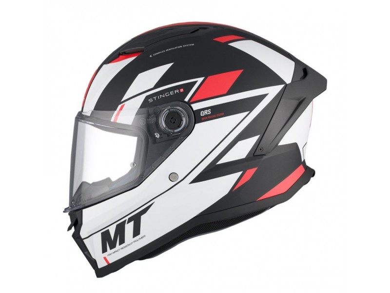 Casca integrala MT Stinger 2 Zivze B5 negru/alb/rosu mat - tip viziera: MT-V-28B