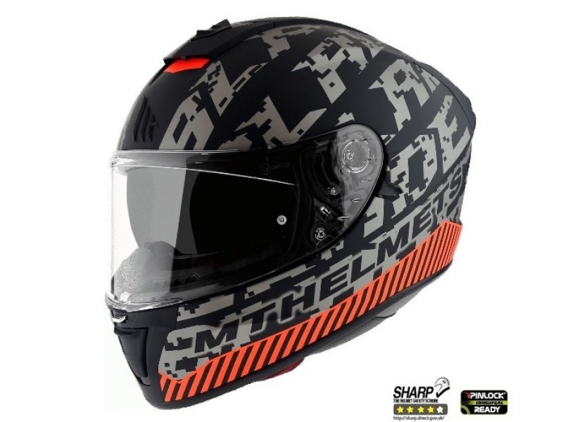 Casca integrala motociclete MT Blade 2 SV Check B2 gri/portocaliu mat (ochelari soare integrati)