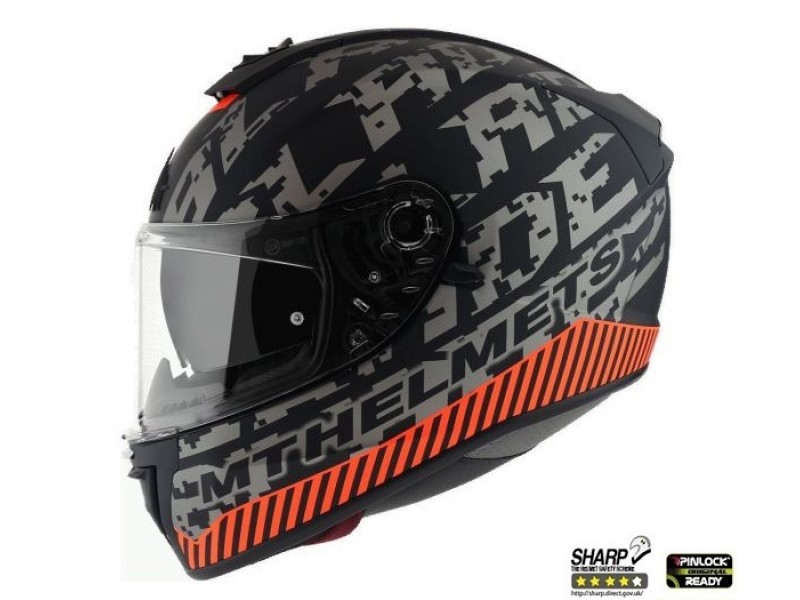 Casca integrala motociclete MT Blade 2 SV Check B2 gri/portocaliu mat (ochelari soare integrati)