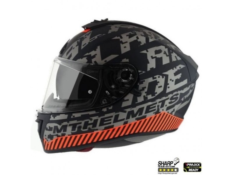 Casca integrala motociclete MT Blade 2 SV Check B2 gri/portocaliu mat (ochelari soare integrati)