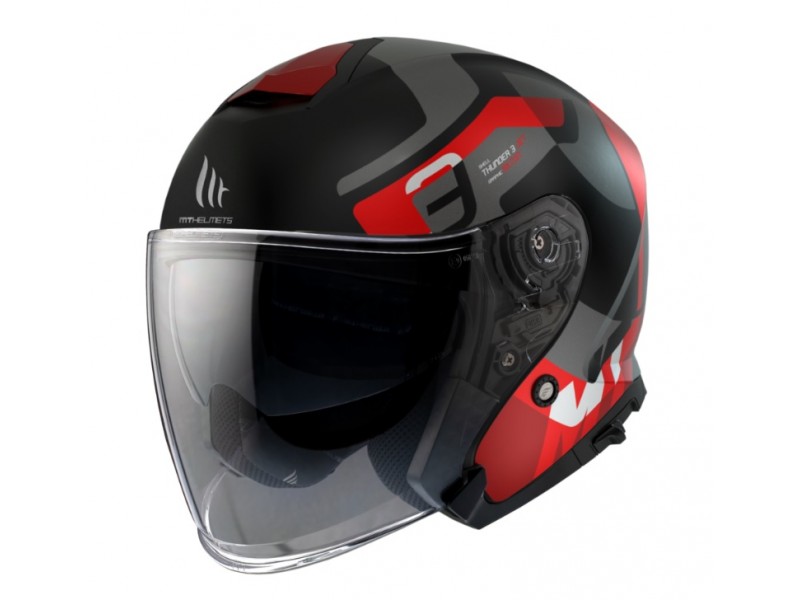 Casca open face MT Thunder III SV Jet Silton B5 rosu mat (ochelari soare integrati) – tip MT-V-19