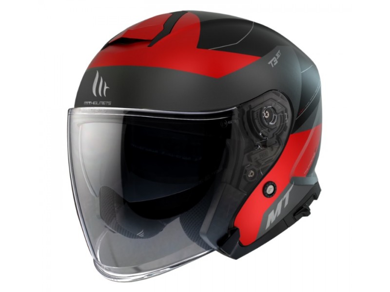 Casca open face MT Thunder III SV Jet Cooper A5 rosu mat (ochelari soare integrati) – tip MT-V-19