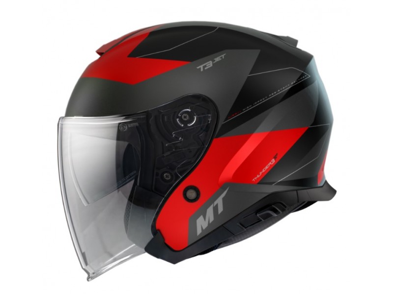 Casca open face MT Thunder III SV Jet Cooper A5 rosu mat (ochelari soare integrati) – tip MT-V-19