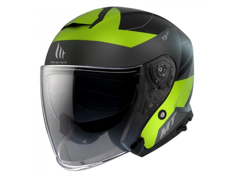 Casca open face MT Thunder III SV Jet Cooper A3 galben fluor mat (ochelari soare integrati) – tip MT-V-19