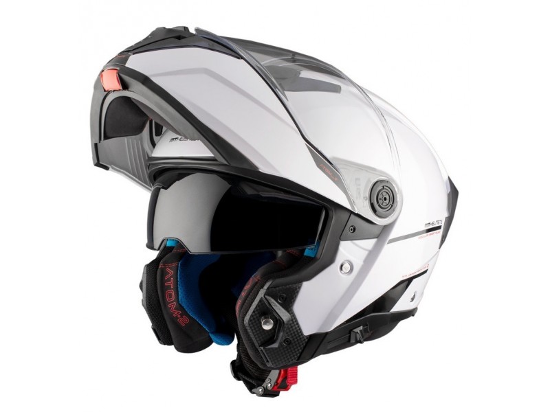 Casca modulabila MT Atom 2 SV A0 alb lucios (ochelari soare integrati) Pinlock Ready - tip viziera: MT-V-35
