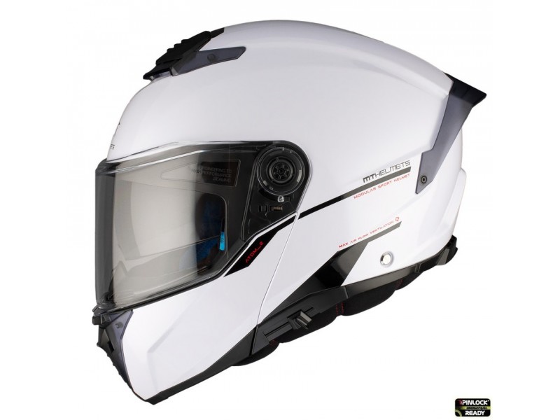 Casca modulabila MT Atom 2 SV A0 alb lucios (ochelari soare integrati) Pinlock Ready - tip viziera: MT-V-35