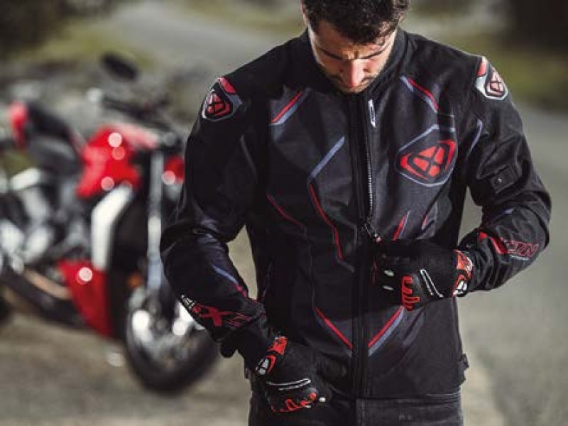 Geaca (jacheta) motociclete barbati Racing/Roadster Ixon vara model Demoniak MS culoare: negru/rosu