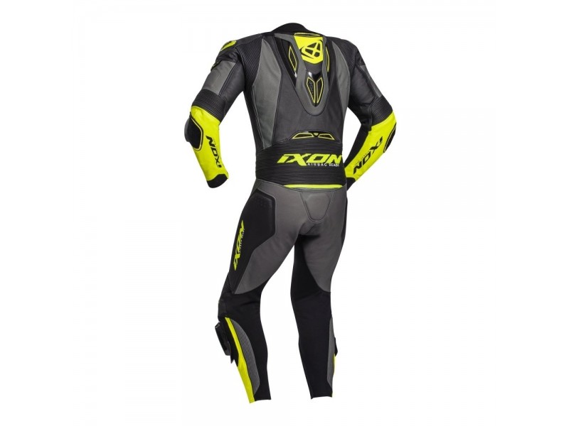 Costum (combinezon) motociclete barbati piele Ixon vara model Vendetta Evo culoare: negru/antracit/galben