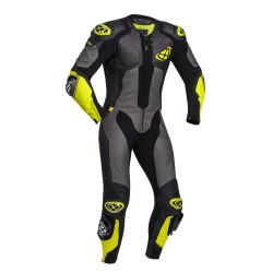 Costum (combinezon) motociclete barbati piele Ixon vara model Vendetta Evo culoare: negru/antracit/galben