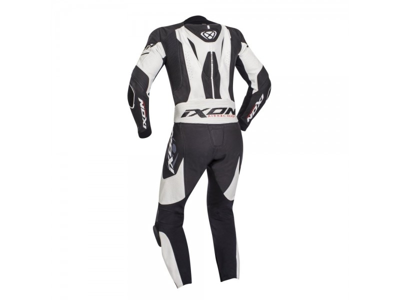Costum (combinezon) motociclete barbati piele Ixon vara model Jackal culoare: negru/alb
