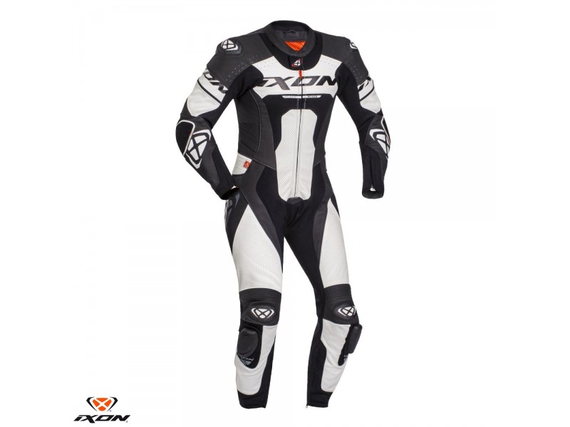 Costum (combinezon) motociclete barbati piele Ixon vara model Jackal culoare: negru/alb