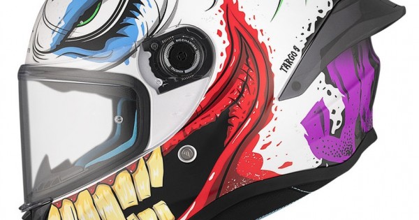 MT TARGO S JOKE Full Face Motorcycle Helmet – Gloss White Joker Graphic, ECE22.06