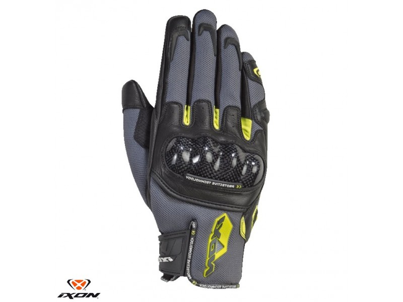 Manusi barbati Roadster vara piele/textil Ixon model RS Rise Air MS culoare: gri/negru/galben - degete tactile