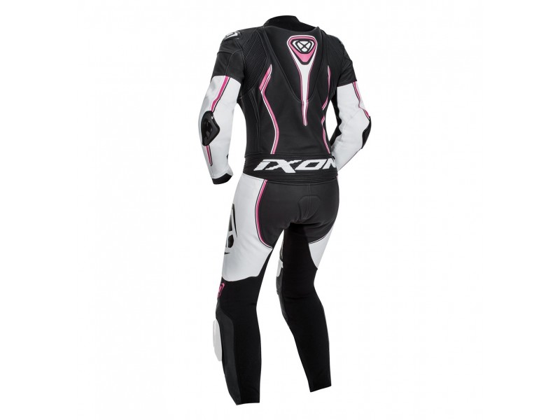 Costum (combinezon) motociclete femei piele Ixon vara model Vortex Lady LS culoare: negru/alb/fucshsia (roz)