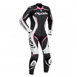 Costum (combinezon) motociclete femei piele Ixon vara model Vortex Lady LS culoare: negru/alb/fucshsia (roz)