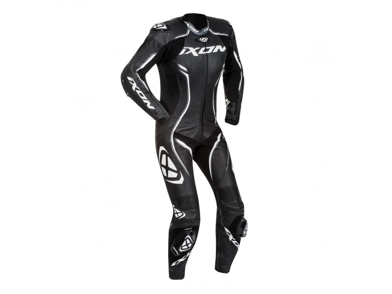 Costum (combinezon) motociclete femei piele Ixon vara model Vortex Lady LS culoare: negru/alb