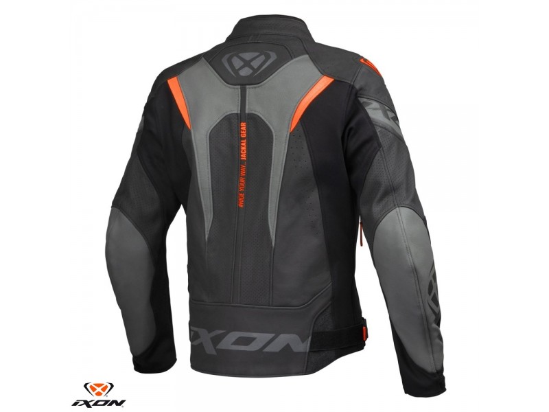 Geaca (jacheta) motociclete barbati piele Racing Ixon vara model Jackal JKT MS culoare: negru/antracit/portocaliu Geaca (jacheta) motociclete barbati piele Racing Ixon vara model Jackal JKT MS culoare: negru/antracit/portocaliu