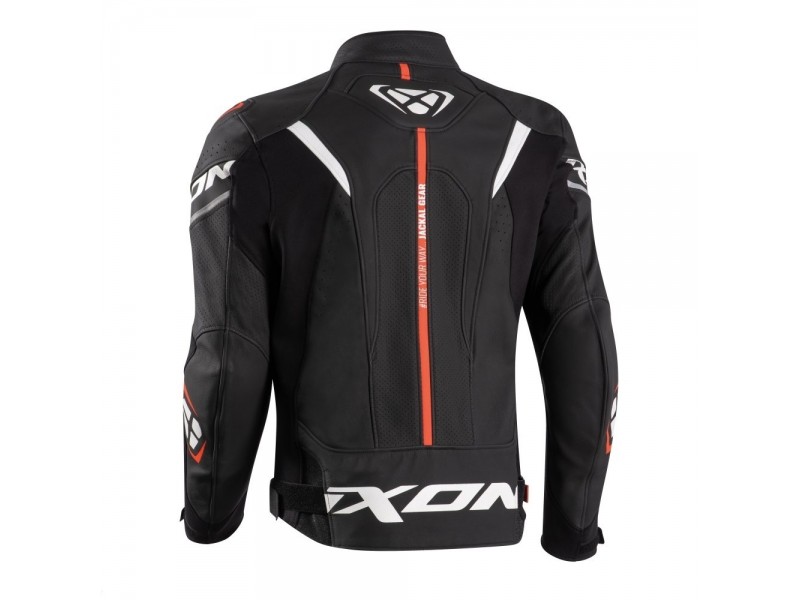 Geaca (jacheta) motociclete barbati piele Racing Ixon vara model Jackal JKT MS culoare: negru/alb/rosu