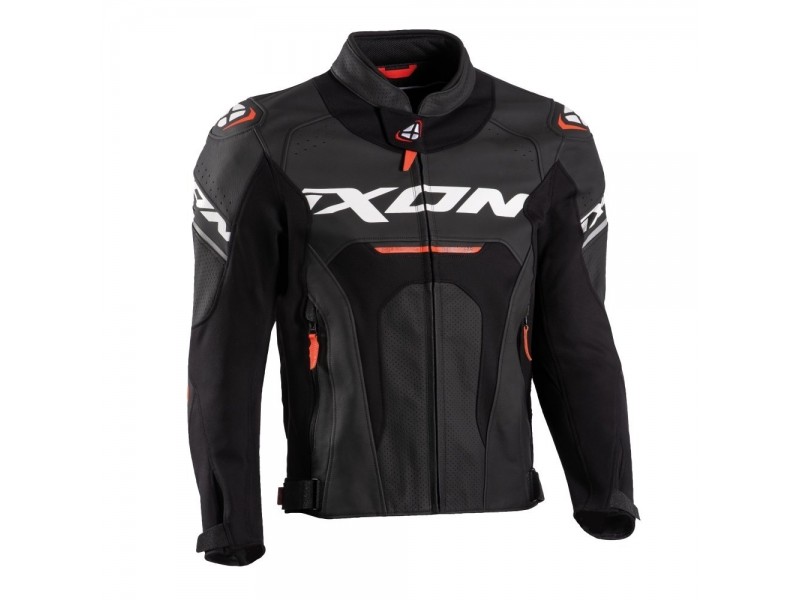 Geaca (jacheta) motociclete barbati piele Racing Ixon vara model Jackal JKT MS culoare: negru/alb/rosu