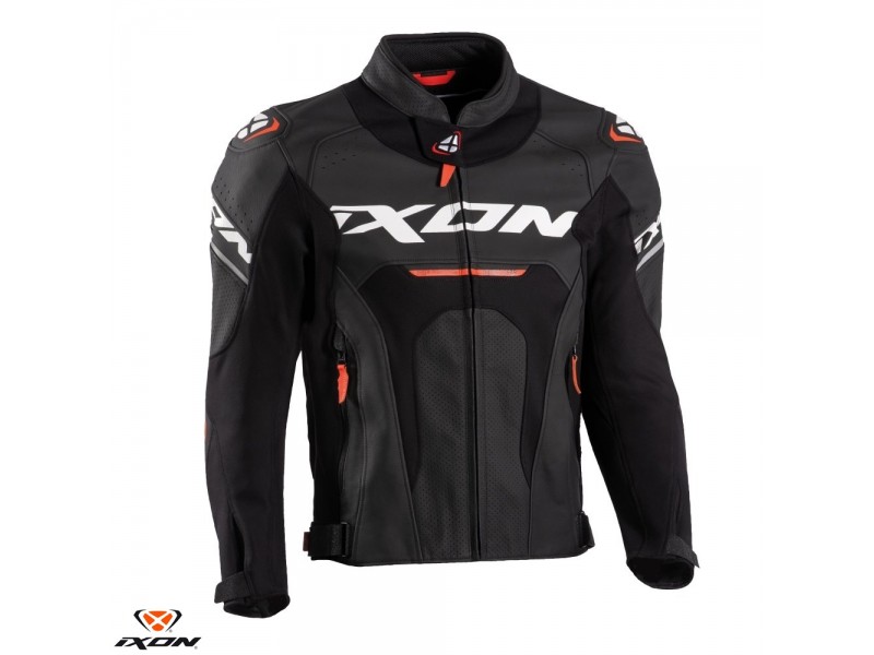 Geaca (jacheta) motociclete barbati piele Racing Ixon vara model Jackal JKT MS culoare: negru/alb/rosu
