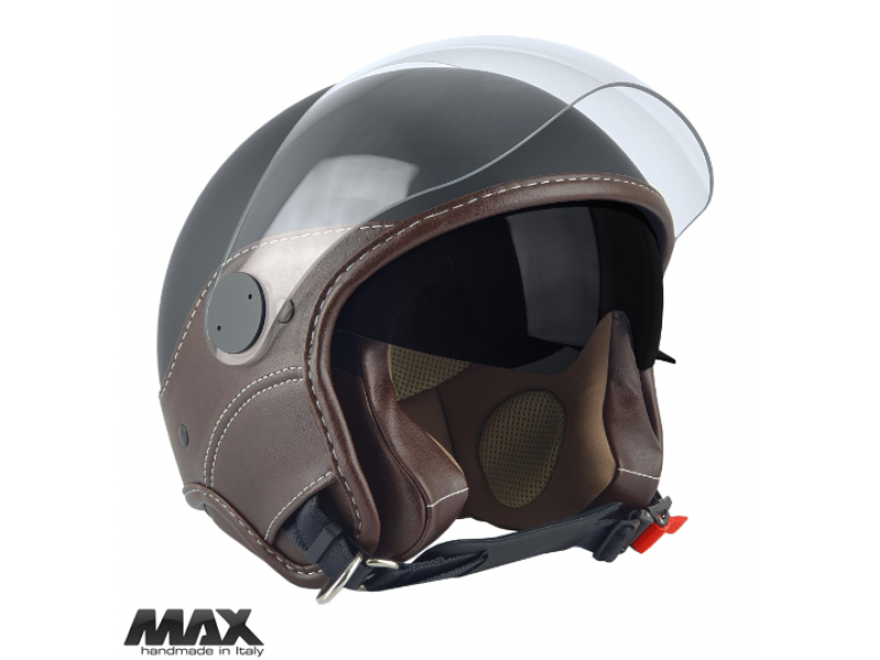 Casca open face (demi-jet) Max Helmets model DJDV06 LS Vision SV (ochelari soare integrati) culoare: negru mat/maro (NOM) - 100% MADE IN ITALY Casca open face (demi-jet) Max Helmets model DJDV06 LS Vision SV (ochelari soare integrati) culoare: negru mat/maro (NOM) - 100% MADE IN ITALY
