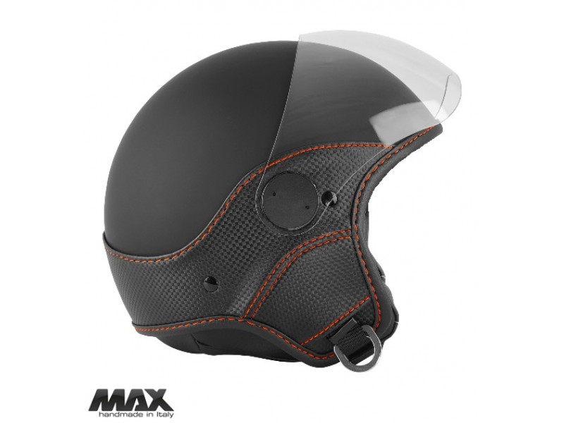 Casca open face (demi-jet) Max Helmets model DJ06 LS Vision Carbon culoare: negru mat/portocaliu (NOAR) - 100% MADE IN ITALY