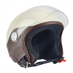 Casca open face (demi-jet) Max Helmets model DJ06 LS Vision (V2B) culoare: crem lucios/maro (PLM) - 100% MADE IN ITALY