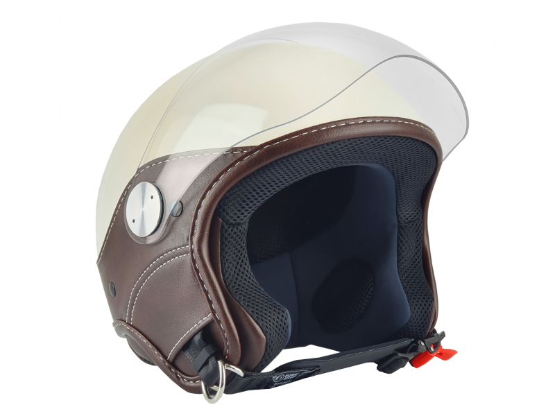 Casca open face (demi-jet) Max Helmets model DJ06 LS Vision (V2B) culoare: crem lucios/maro (PLM) - 100% MADE IN ITALY