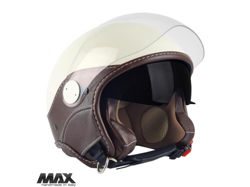 Casca open face (demi-jet) Max Helmets model DJDV06 LS Vision SV (ochelari soare integrati) culoare: crem lucios/negru (PLM) - 100% MADE IN ITALY