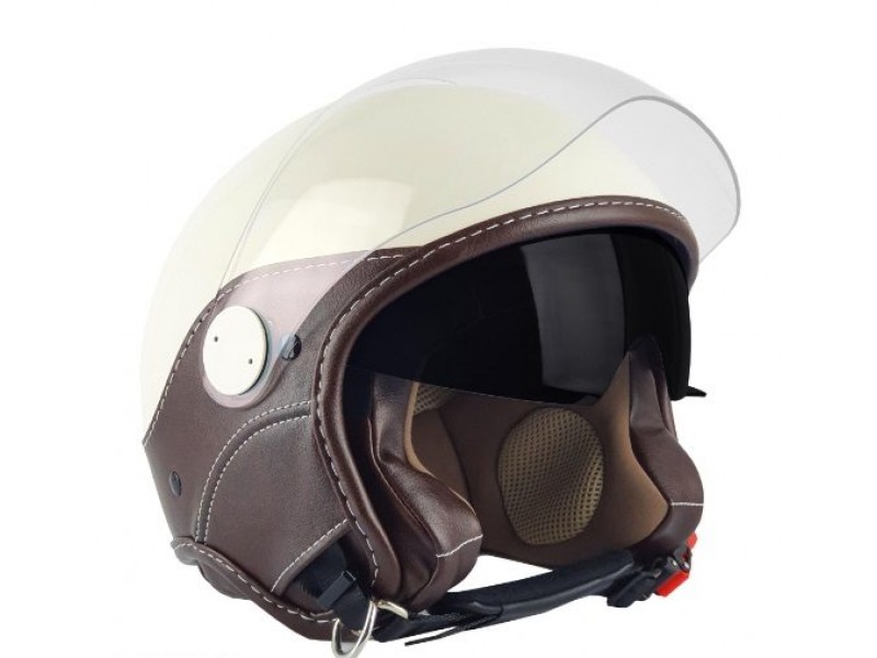 Casca open face (demi-jet) Max Helmets model DJDV06 LS Vision SV (ochelari soare integrati) culoare: crem lucios/negru (PLM) - 100% MADE IN ITALY
