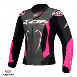 Geaca (jacheta) motociclete femei piele Racing Ixon vara model Vortex 3 MS culoare: negru/roz/alb Geaca (jacheta) motociclete femei piele Racing Ixon vara model Vortex 3 MS culoare: negru/roz/alb