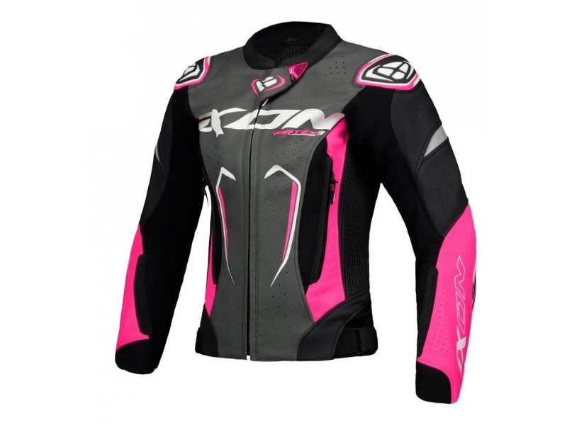 Geaca (jacheta) motociclete femei piele Racing Ixon vara model Vortex 3 MS culoare: negru/roz/alb