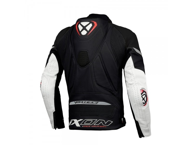 Geaca (jacheta) motociclete barbati piele Racing Ixon vara model Vortex 3 MS culoare: negru/alb