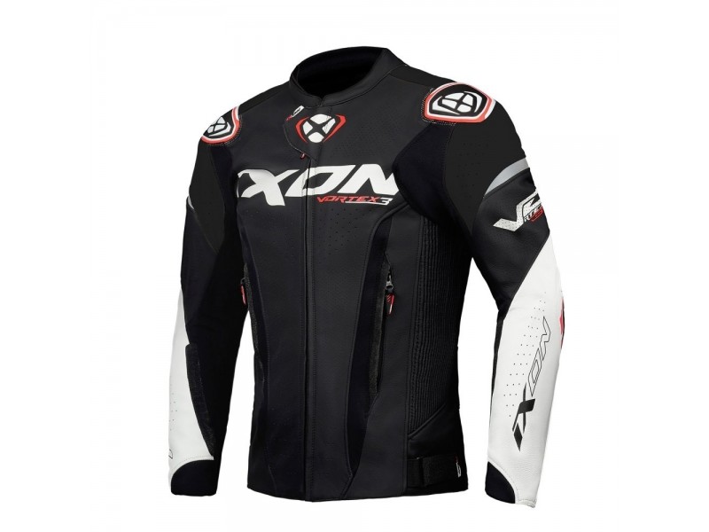 Geaca (jacheta) motociclete barbati piele Racing Ixon vara model Vortex 3 MS culoare: negru/alb
