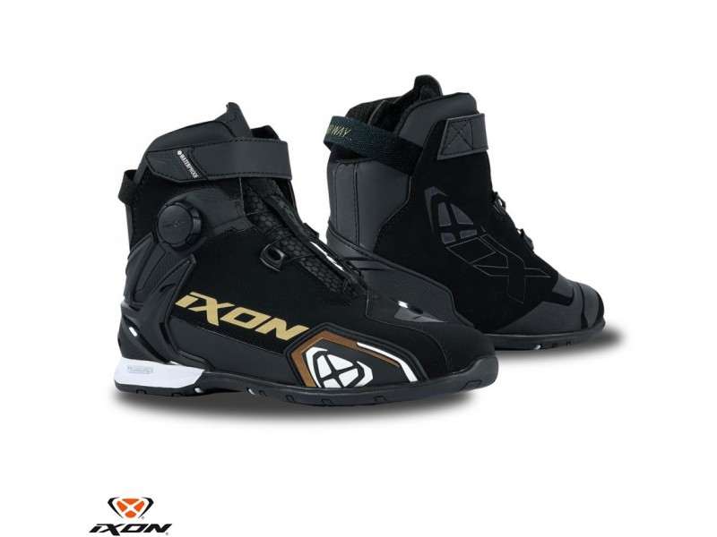 Ghete moto Roadster femei All Season Ixon model Bull 2 WP LS culoare: negru/alb/auriu (100% waterproof)