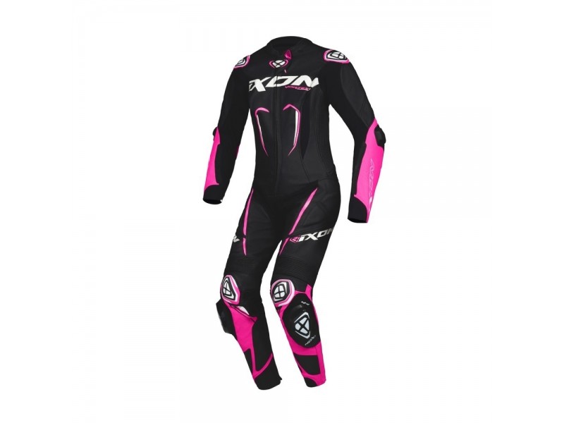 Costum (combinezon) motociclete femei piele Ixon vara model Vortex 3 LS culoare: negru/roz/alb