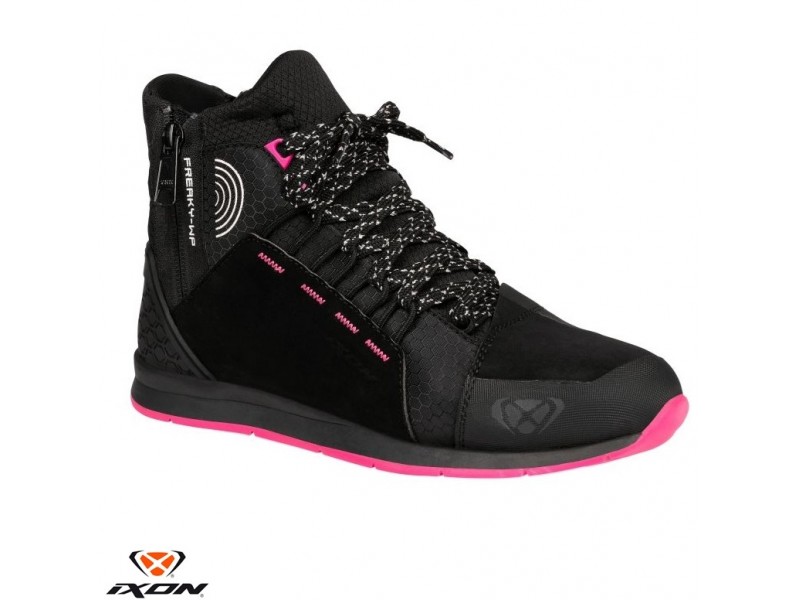 Ghete moto Urban femei All Season Ixon model Freaky WP LS culoare: negru/fuchsia (roz) (100% waterproof)