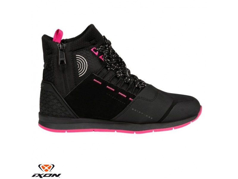 Ghete moto Urban femei All Season Ixon model Freaky WP LS culoare: negru/fuchsia (roz) (100% waterproof)