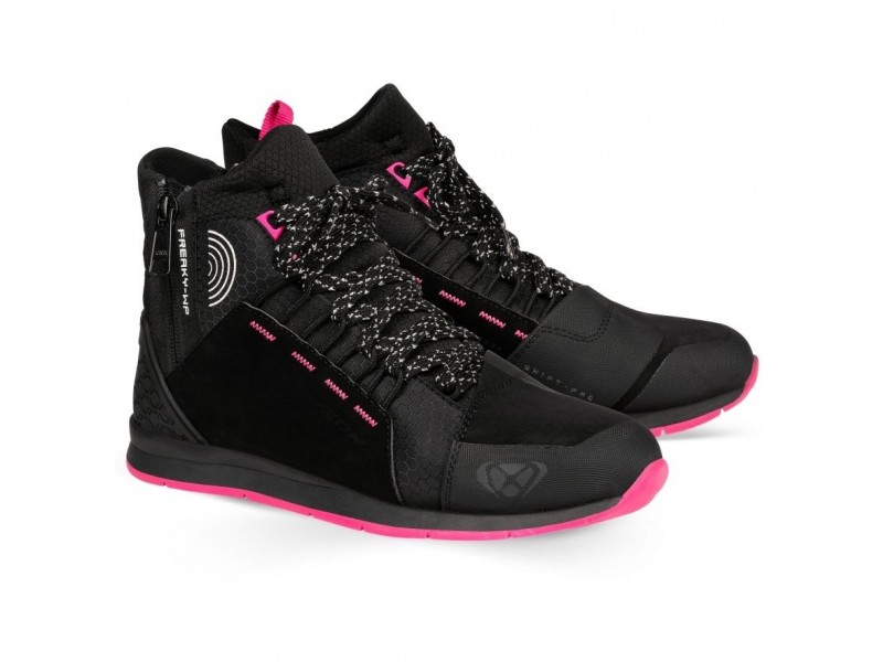 Ghete moto Urban femei All Season Ixon model Freaky WP LS culoare: negru/fuchsia (roz) (100% waterproof)