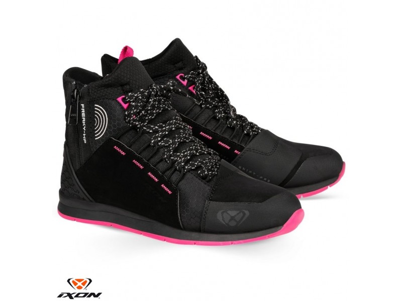 Ghete moto Urban femei All Season Ixon model Freaky WP LS culoare: negru/fuchsia (roz) (100% waterproof)