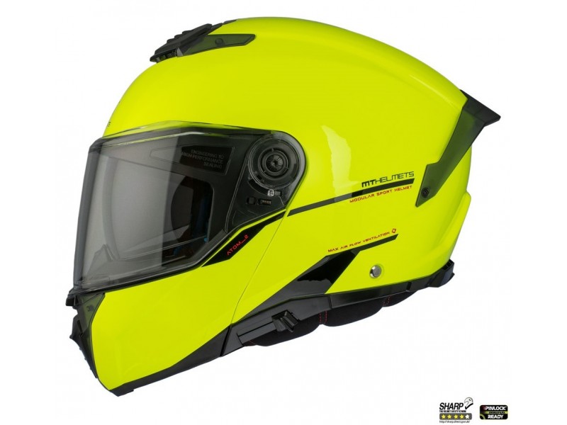 Casca modulabila MT Atom 2 SV A3 galben fluor lucios (ochelari soare integrati) Pinlock Ready - tip viziera: MT-V-35