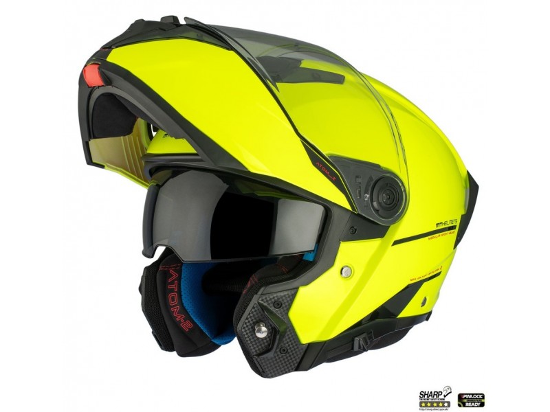 Casca modulabila MT Atom 2 SV A3 galben fluor lucios (ochelari soare integrati) Pinlock Ready - tip viziera: MT-V-35